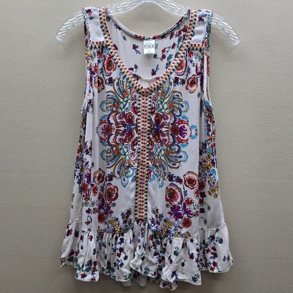 Bila Women's Floral Embroidered Ruffle Hem Blouse Top Boho Multicolor Size Small - Picture 1 of 6
